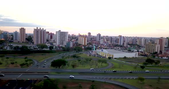 Bauru city aerial shot avenue Nações Unidas.