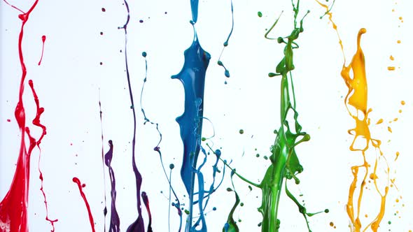 Colorful Paint Splashes in Super Slow Motion Isolated on White Background 1000Fps