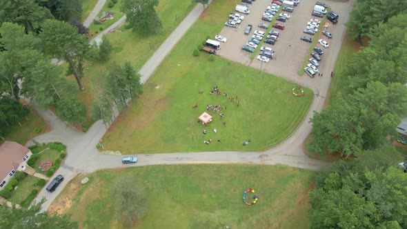 Drone circling parents dropping off their kids at a Christian kids camp in Ashford, Connecticut.