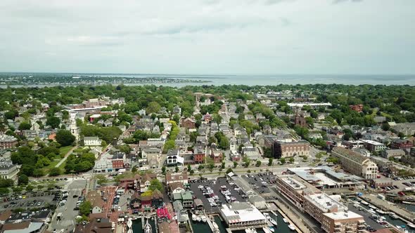 Aerial View of the Coastal Area of Newport Near Bannister's Wharf Marina Rhode Island