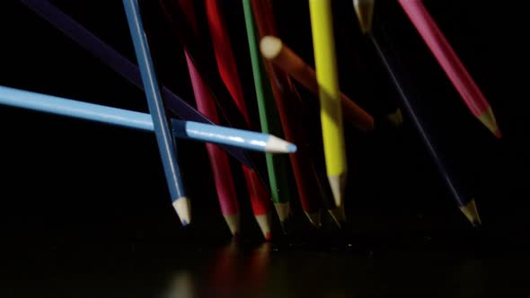 Pencil crayons falling, Ultra Slow Motion