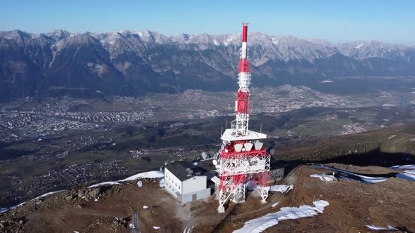 ORF Radio and TV Tower At Patscherkofel Mountain In Austria. - aerial