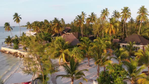 Paradise Coast Resort with Palm Trees and Hotels By Ocean Zanzibar Aerial View