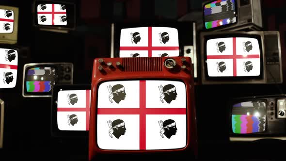 Flag of Sardinia, Italy, and Retro TVs.