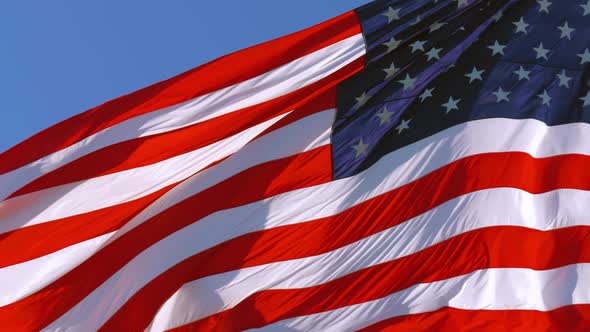 American Flag Flying in the Wind at Sunny Day, 