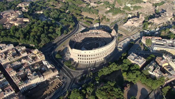 Aerial view of Colosseum, Rome, Italy - largest ancient amphitheatre ever built