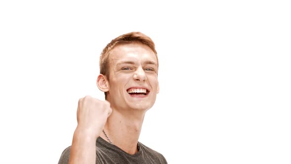 Young Handsome Man Smiling Rejoicing Showing Okay Over White Background