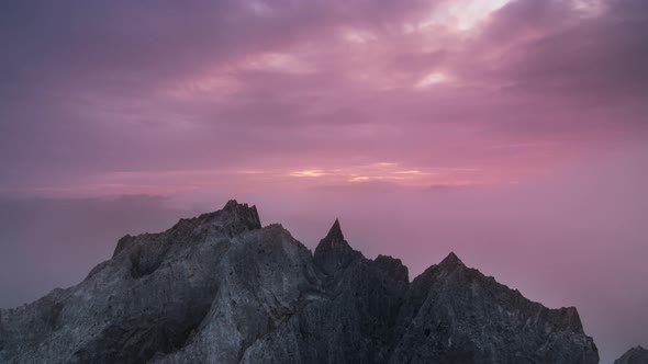 Beautiful on rock of morning scenery Golden light sunrise.