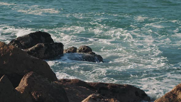 Powerful ocean waves near the coast in the Atlantic Ocean. 