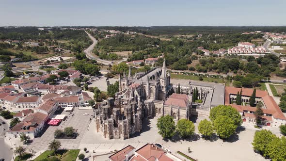 Aerial orbiting over Gothic Monastery of Santa Maria da Vitória, Batalha - Portugal
