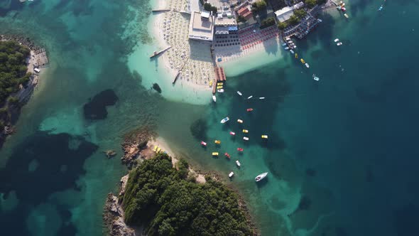 Idyllic Tropical Coastline Aerial View Paradise Beach in Albania Vacations Holiday Concept