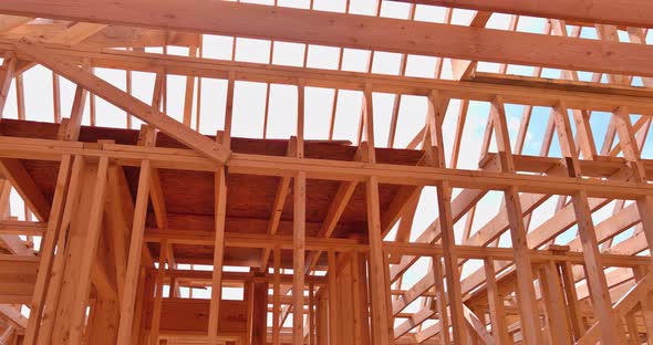 Being Built with Wooden Framing Under Framing Beams Stick