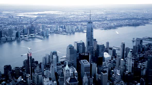 Establishing Shot of High Rise Skyscraper Buildings in New York City Business District