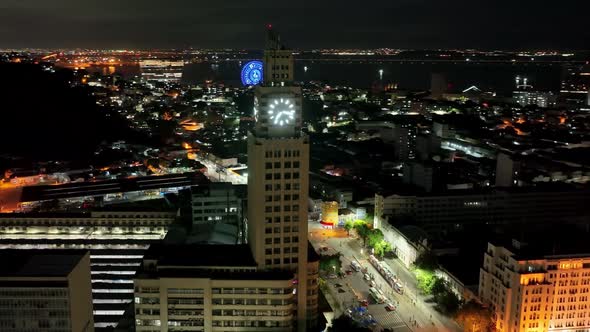 Night landscape of Central Train station at downtown Rio de Janeiro Brazil.