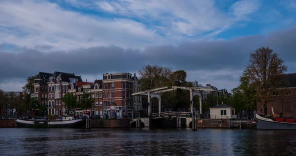 Amterdam Canal, Bridge and Medieval Houses Timelapse