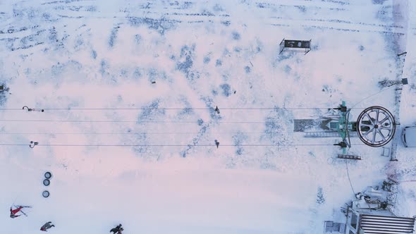 Ski Lift on a Snowy