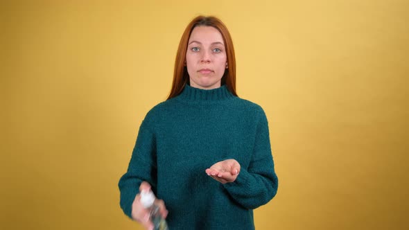 Young Red Hair Woman Posing Isolated on Yellow Color Background Studio