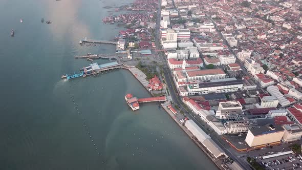 Aerial view ferry terminal and UNESCO World Heritage