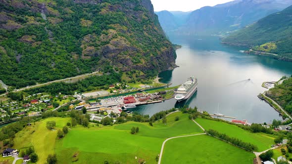 Aurlandsfjord Town Of Flam at Dawn.