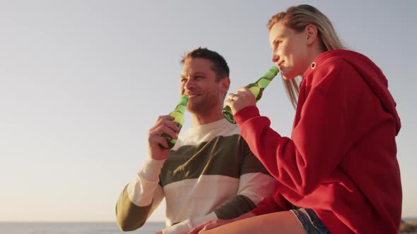 Couple in love enjoying free time on road trip together