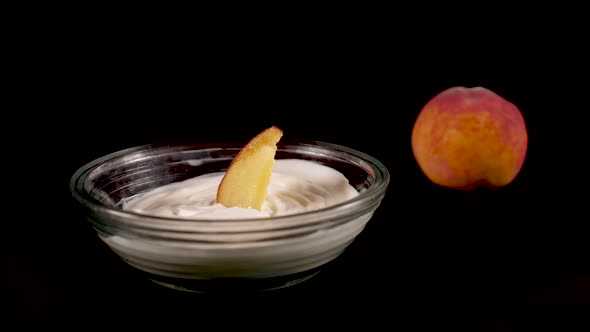 Peach Fruit with Cream on a Black Background