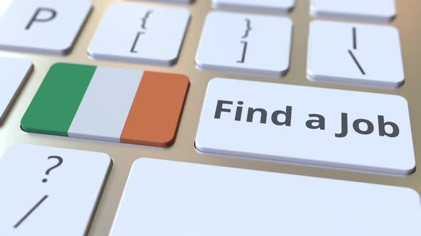 FIND A JOB Text and Flag of the Republic of Ireland on the Keyboard