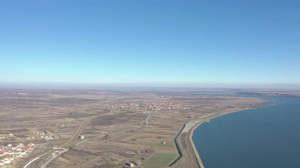 Wide river Danube flow on Balkans 4K drone video