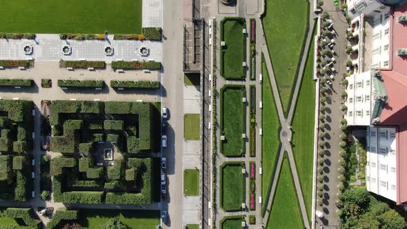 Aerial view of The Gardens of the Royal Castle in Warsaw, Poland