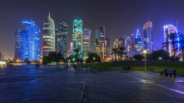 The Highrise District of Doha Night Timelapse Hyperlapse
