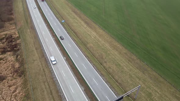 Cars Moving on Highway Aerial View