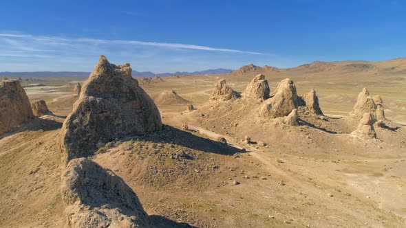 Aerial  Shot of Enormous Tufas Within Dry Lake Bed