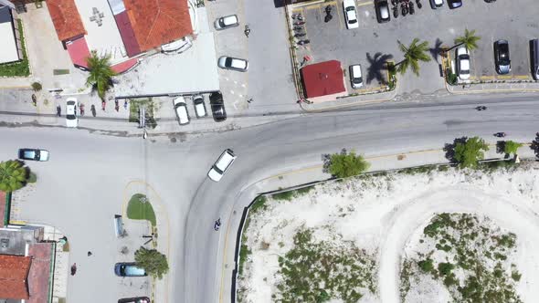 Aerial View on Crossroad with Cars and Traffic Lights