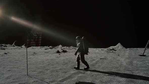 Astronaut Walking on the Moon and Saluting the American Flag