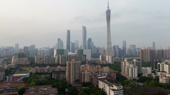 Guangzhou Business City Aerial Cityscape China Timelapse Pan Up