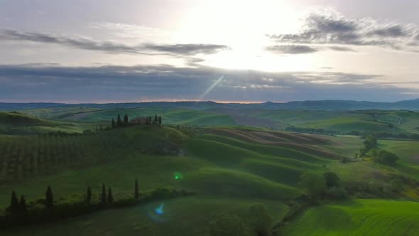 Tuscany Aerial Sunrise Farmland Hill Landscape