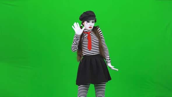 Mime Girl Putting Hands on Invisible Glass, Dancing