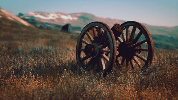 Historic War Gun on the Hill at Sunset