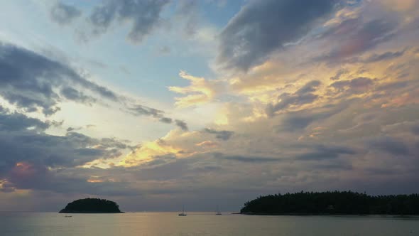 Colorful Clouds In The Sky Above The Island In The Evening.