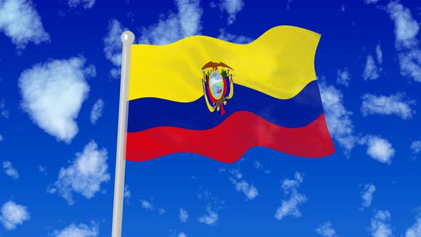 Ecuador Flaying National Flag In The Sky