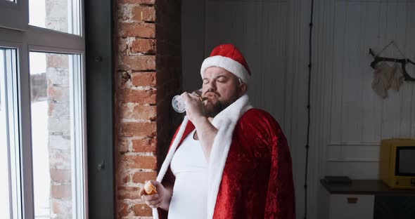 Man Actor Playing Santa Claus at Christmas Holidays Relaxing at Home