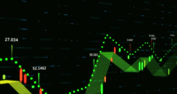 Green graph and numbers moving against black background alt