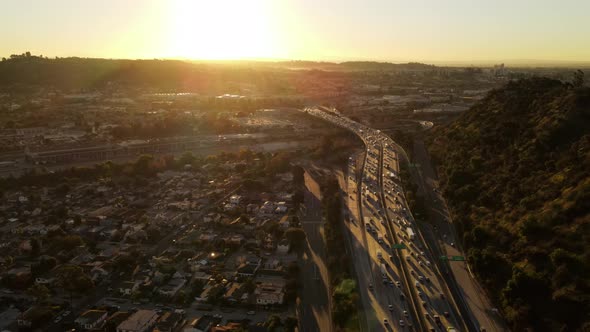 Aerial Los Angeles Freeway traffic