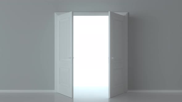 Double open white door on white background