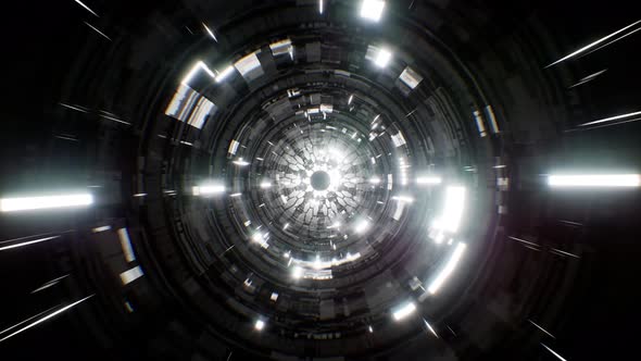 Abstract Futuristic Scifi Silver Metal Tunnel 4K 01