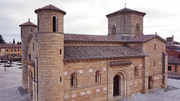 Aerial View of Famous Romanesque Church San Martin De Tours in Fromista Palencia Spain