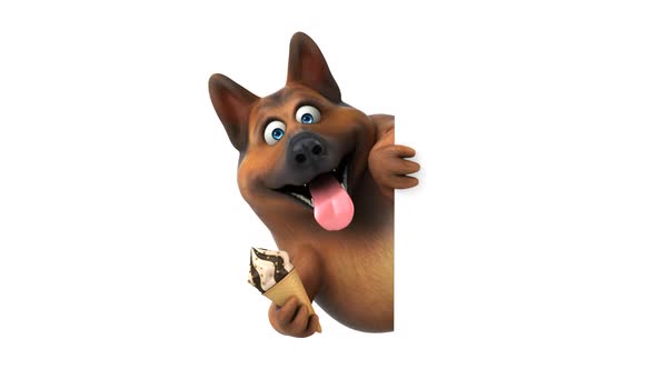 Fun 3D cartoon dog with an ice cream