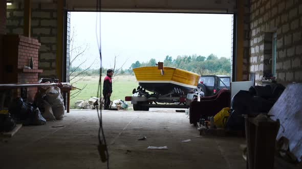 Master Movie Sailboat on Car Truck From Garage Workshop