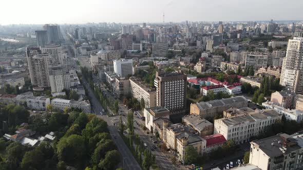 Cityscape of Kyiv, Ukraine. Aerial View, Slow Motion