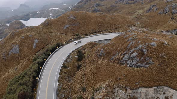 Road crossing el cajas national park at the ecuatorian andes 4000 mts from Cuenca to Guayaquil.