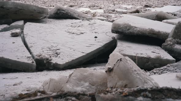 Huge Ice Loads Drift in the River Ogre, Latvia. Stedicam Shot 4K